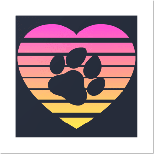 Dog Paw Heart Valentine - Pink Yellow Gradient Posters and Art